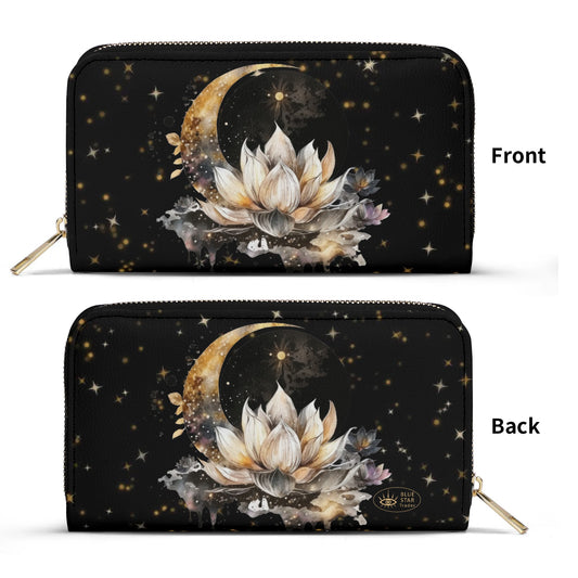 Lotus Moon Vegan Leather Zipper Wallet