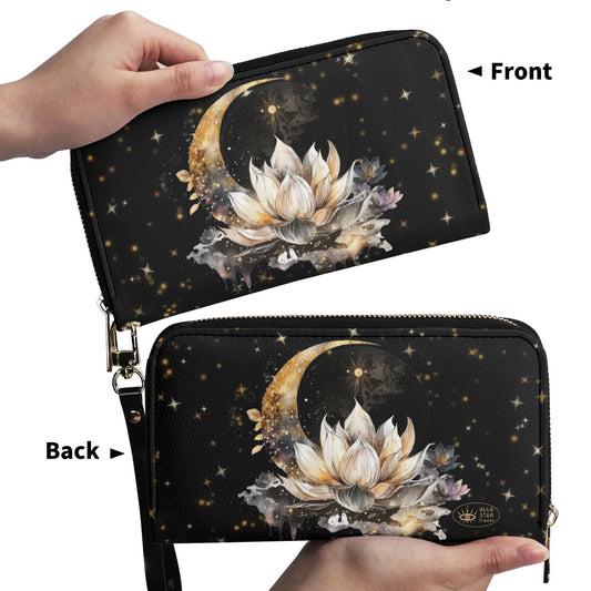 Lotus Moon Vegan Leather Zipper Wallet