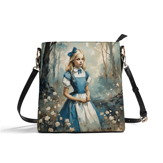 Alice In Wonderland Dark and Whimsical Womens Vegan Bucket Bag Shoulder Bag