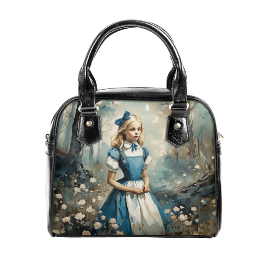 Alice in Wonderland Shoulder Handbag Blue Purse Bowler Bag
