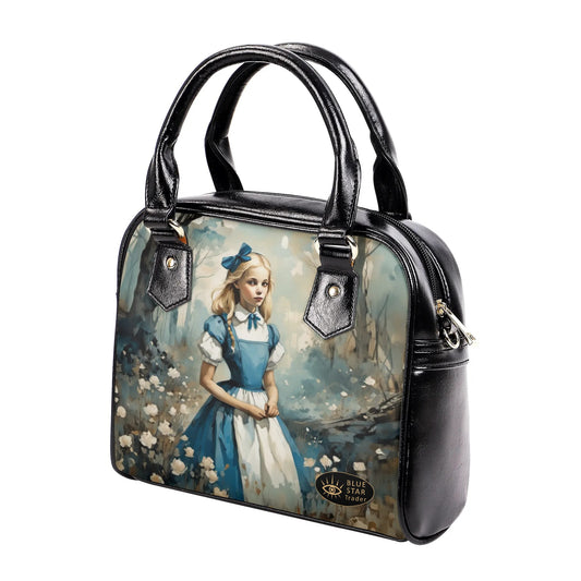Alice in Wonderland Shoulder Handbag Blue Purse Bowler Bag