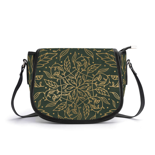 Green Leaf Mandala Vegan Saddle Bag Purse Handbag