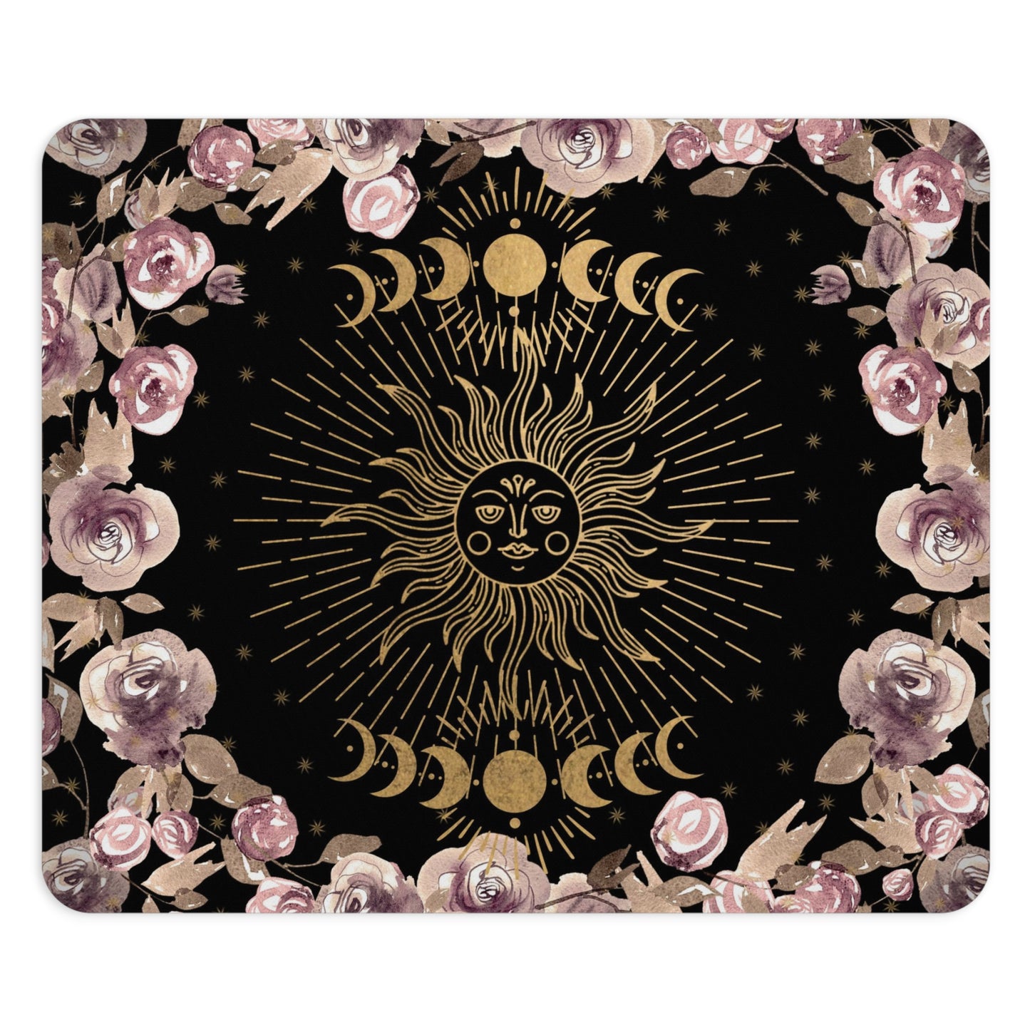 Elegant Floral Sun Mouse Pad (Round or Rectangle) Witchy Cottagecore Office Accessories