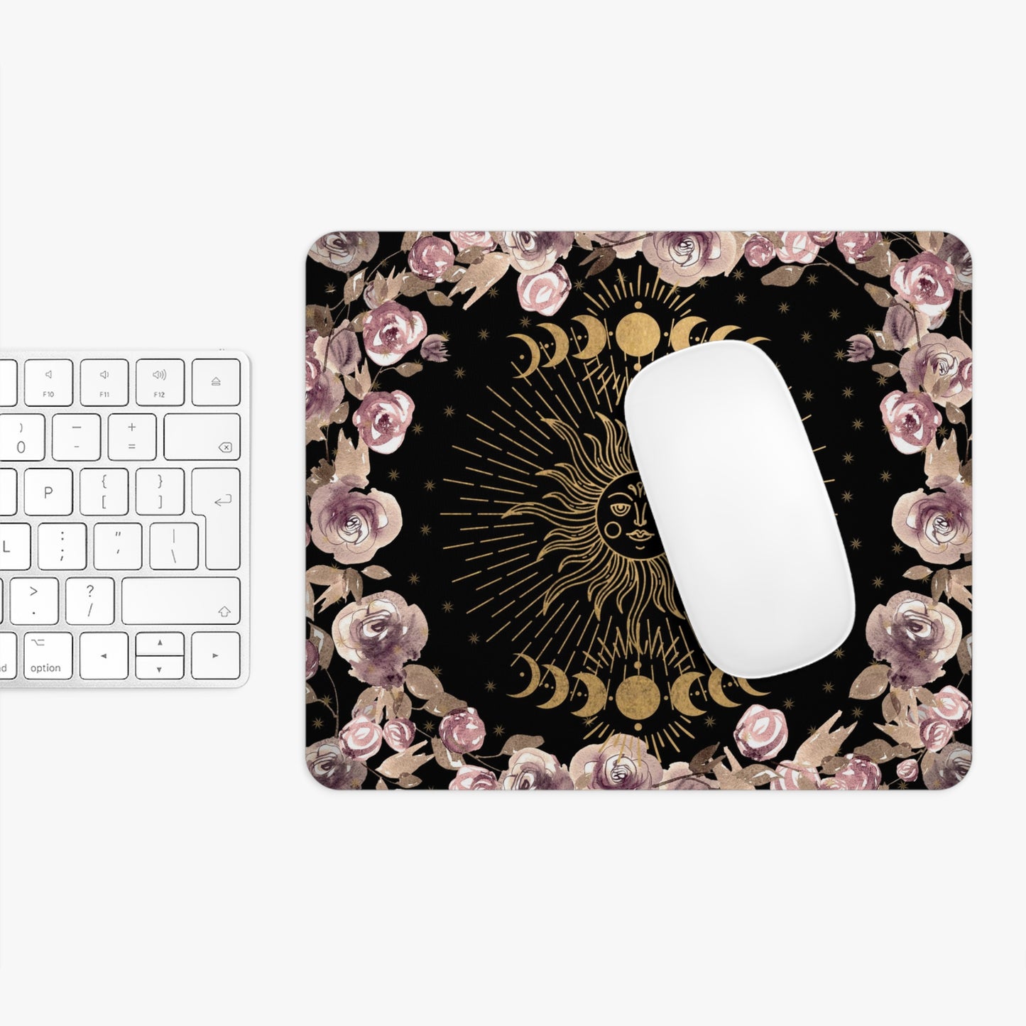 Elegant Floral Sun Mouse Pad (Round or Rectangle) Witchy Cottagecore Office Accessories