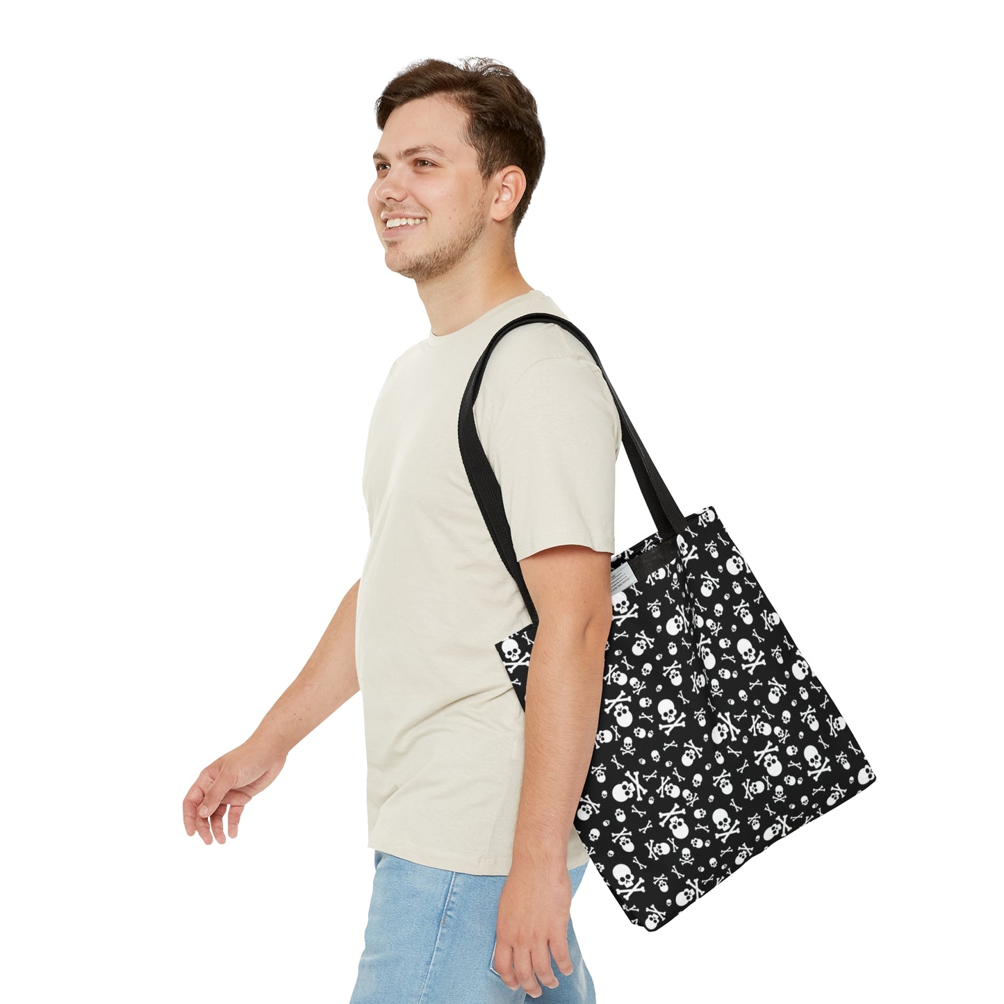 Skull and Crossbones Tote Bag, Goth Tote Bag, Polyester Canvas Tote Bag, Shopping Bag, Reusable Tote
