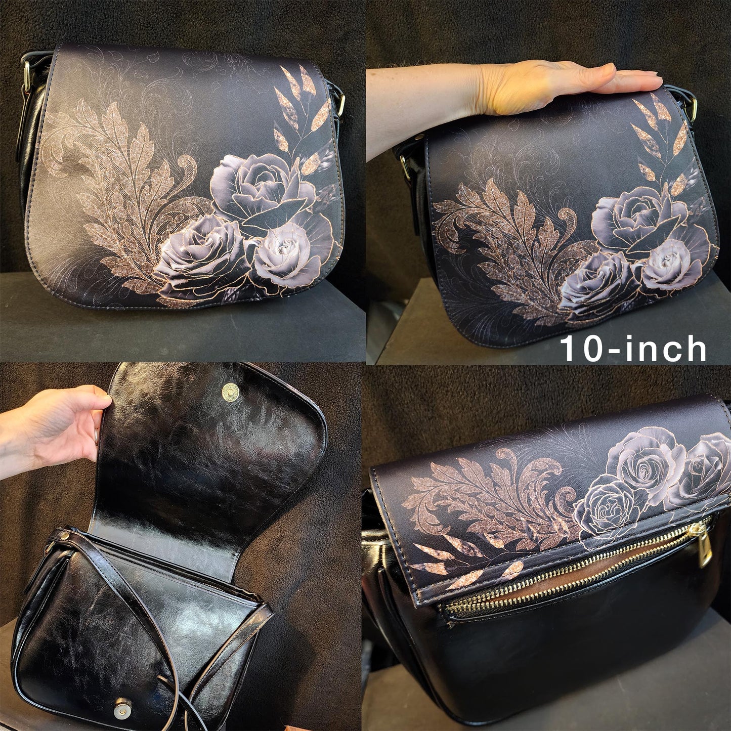 Goth Black Roses Saddlebag Purse (Ready to Ship)