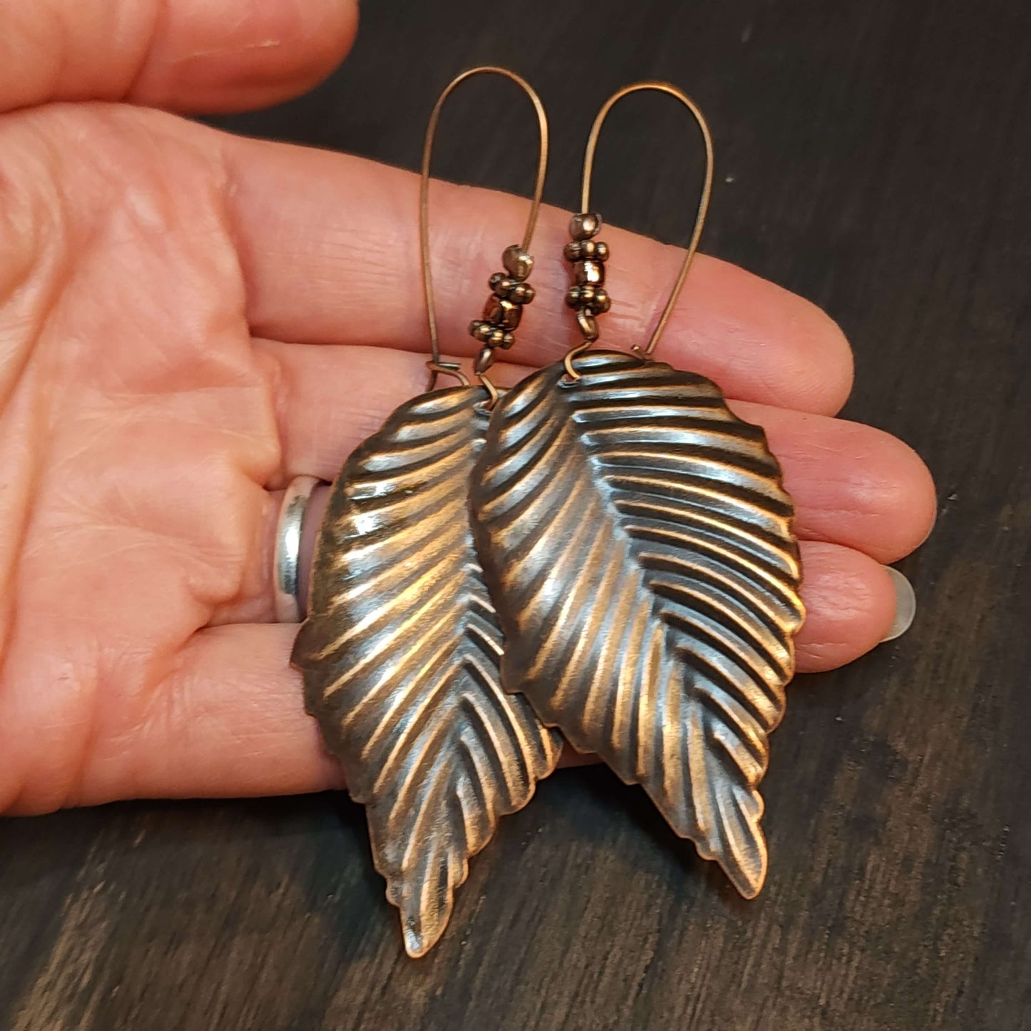 Large Copper Earrings, 54mm Leaf Earrings, Long Lightweight Earrings
