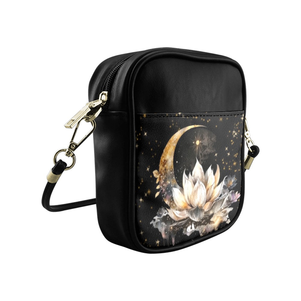 Lotus Moon Purse, Celestial Mini Cross Body Bag, Vegan Sling bag