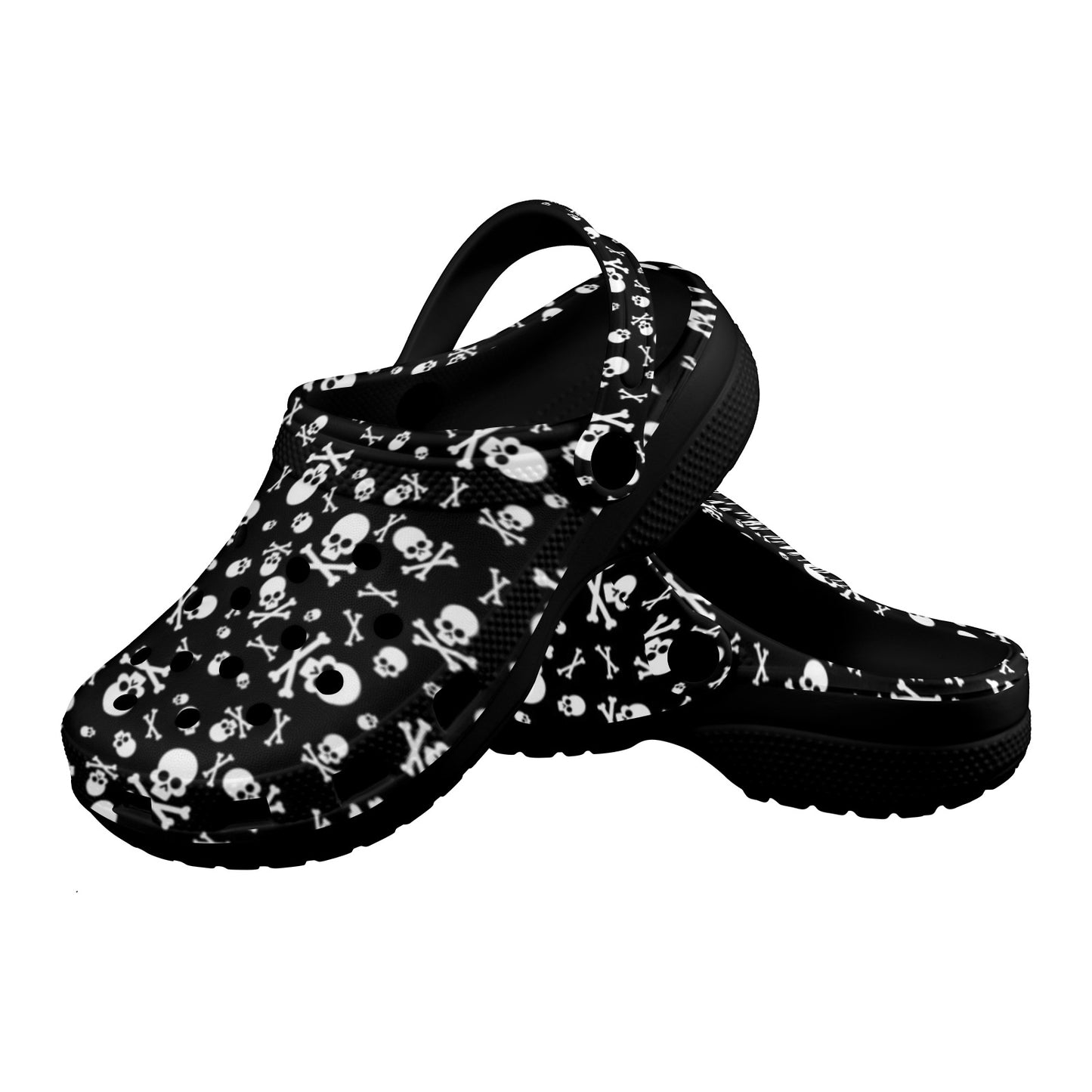 Skulls and Crossbones Clogs, Black Adult Shoes