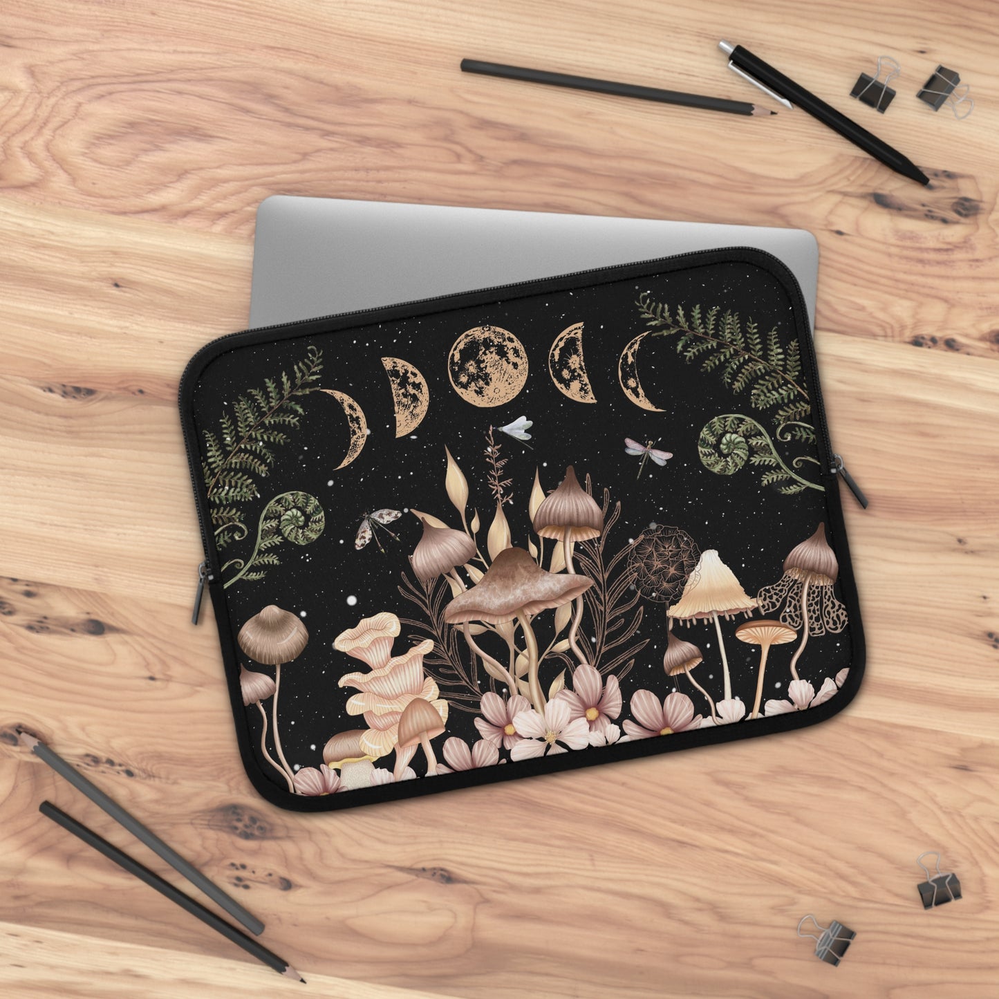 Elegant Mushrooms Moon Phases Laptop Case, laptop sleeve