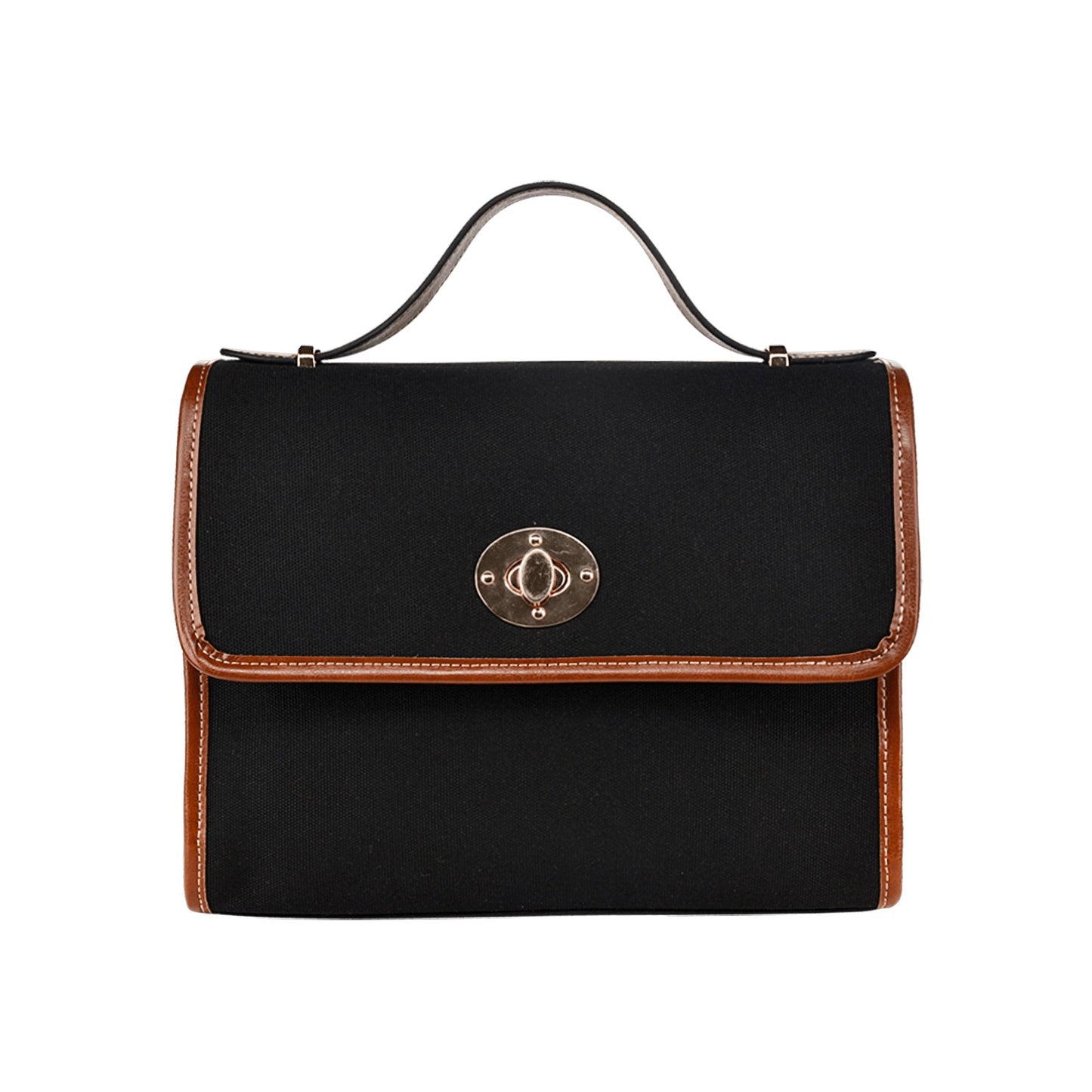 Plain Black Canvas Satchel Purse Brown Trim