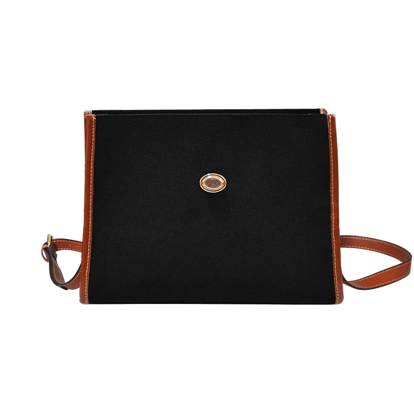 Plain Black Canvas Satchel Purse Brown Trim