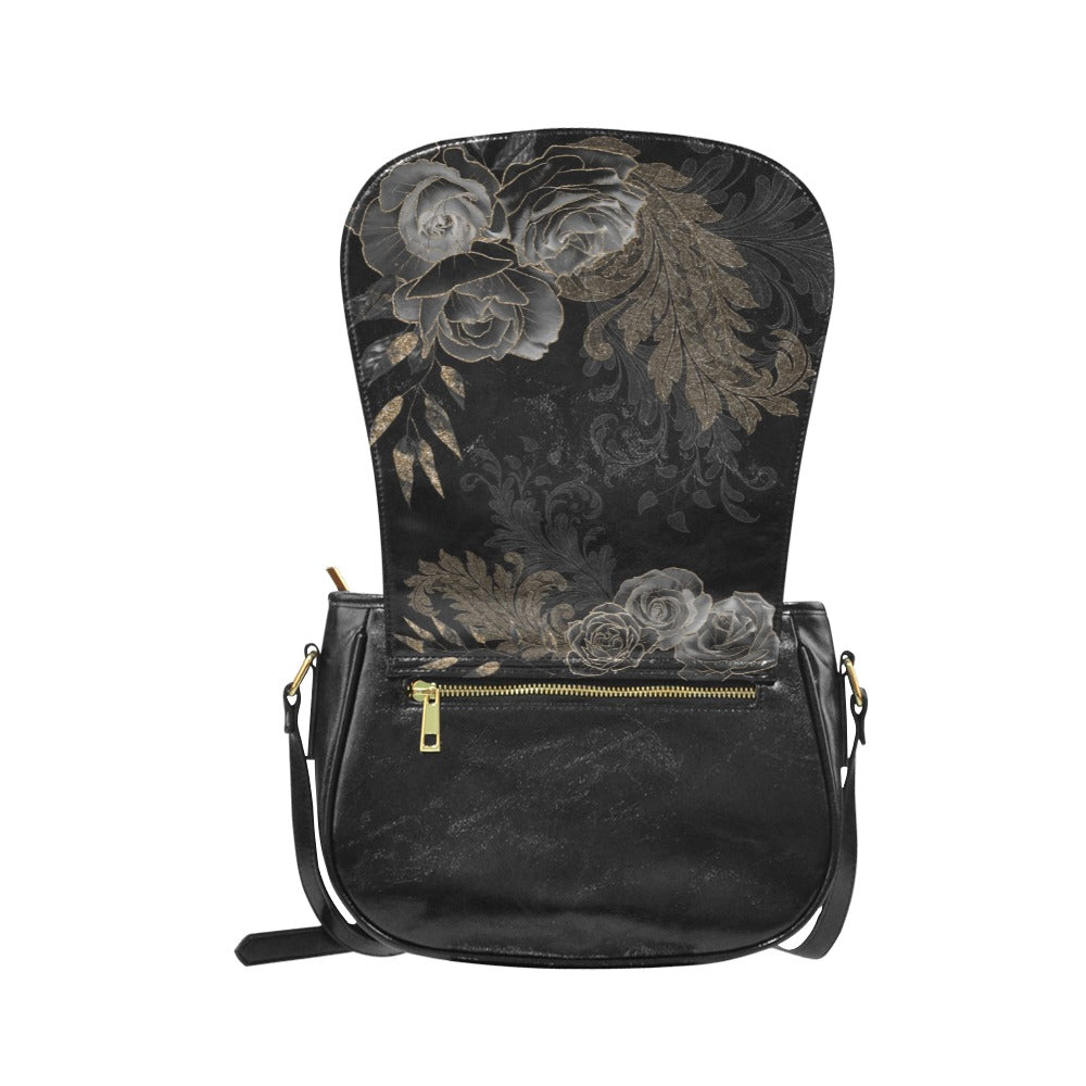 Goth Black Roses Saddlebag Purse