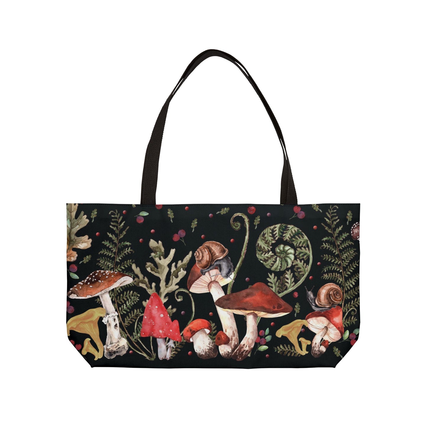 Witchy Mushrooms Weekender Bag, 24 Inch Large Tote with Black Lining, Red Mushroom Travel Bag, Beach Bag, Overnight Bag