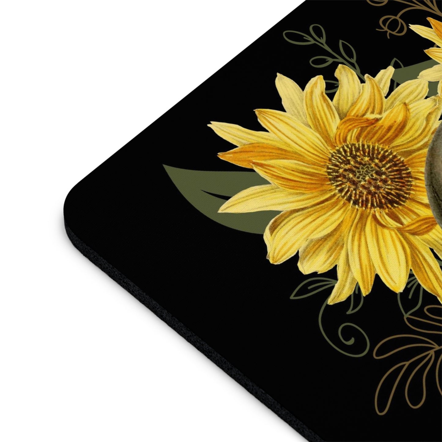 Gothic Skull and Sunflowers Mouse Pad (Round or Rectangle) Cute Goth Floral Office Accessories