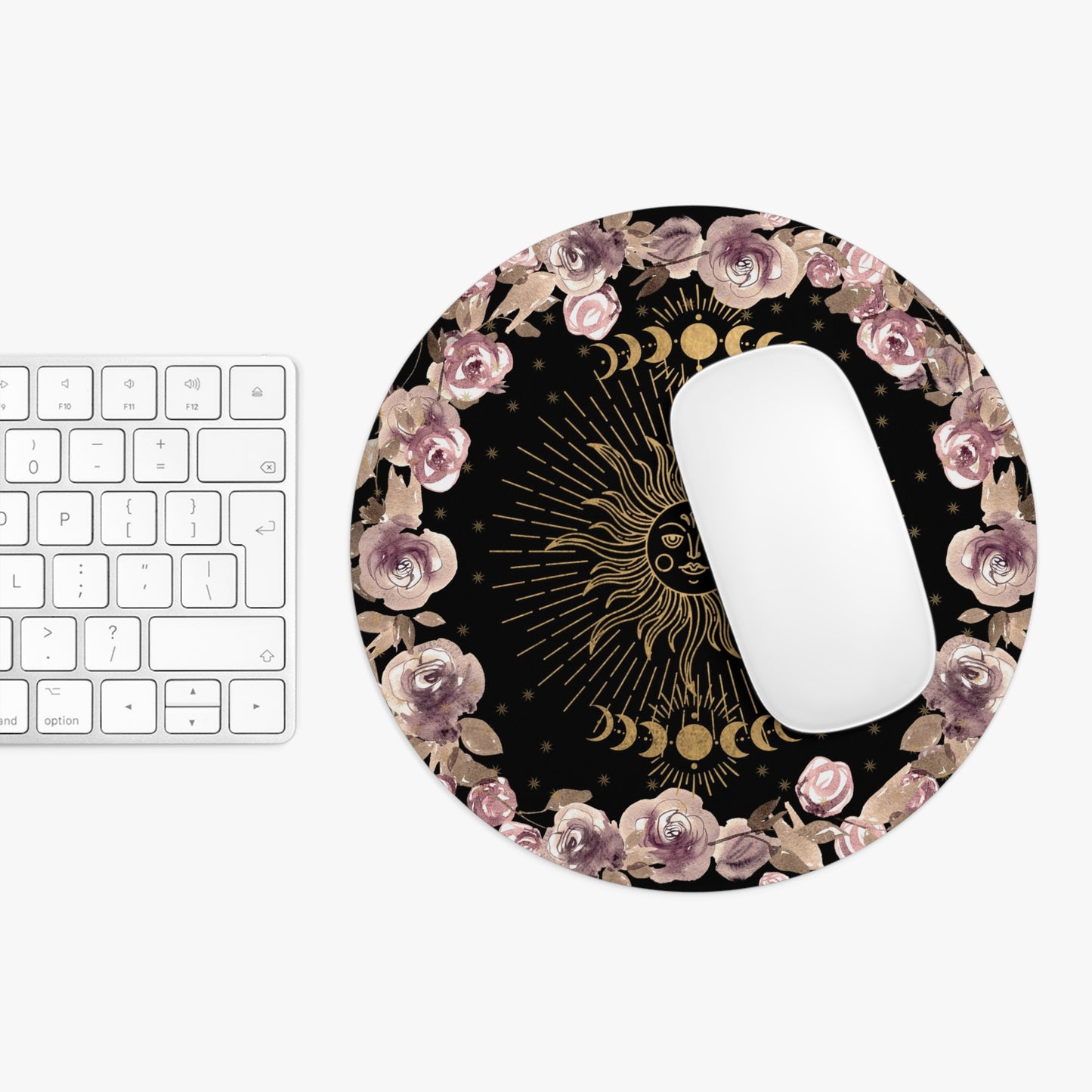 Elegant Floral Sun Mouse Pad (Round or Rectangle) Witchy Cottagecore Office Accessories