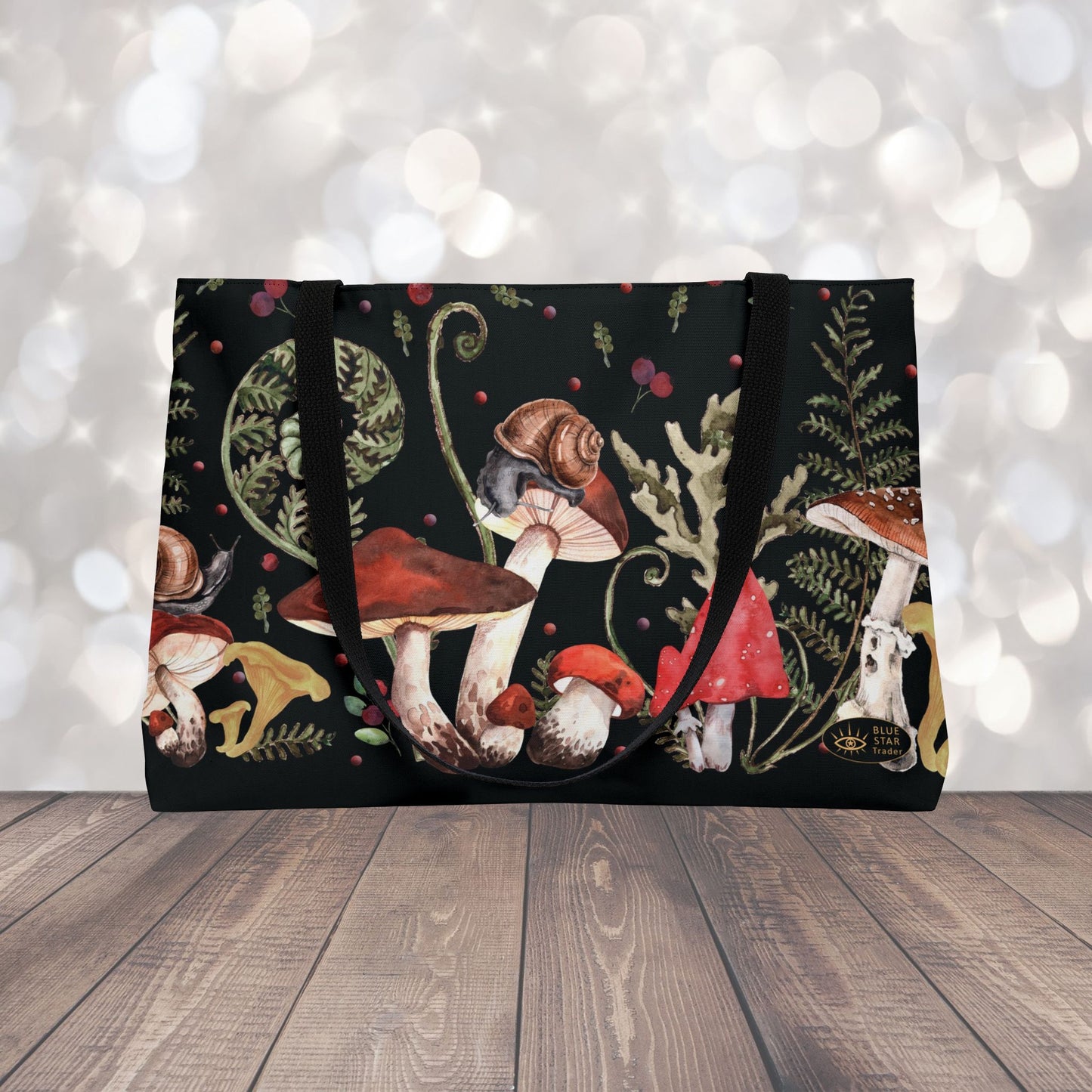 Witchy Mushrooms Weekender Bag, 24 Inch Large Tote with Black Lining, Red Mushroom Travel Bag, Beach Bag, Overnight Bag