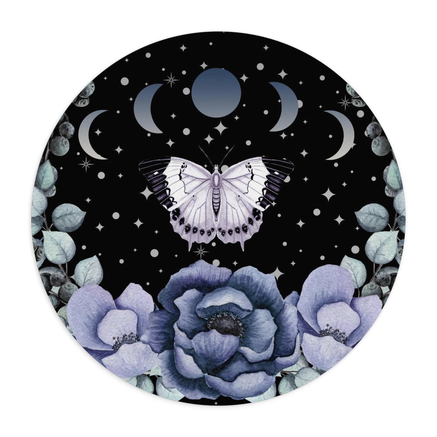 Twilight Butterfly Floral Round Mouse Pad