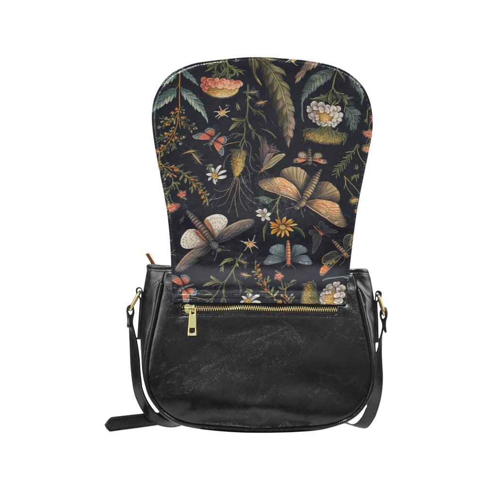 Botanical Moths Cross Body Purse, Saddle Bag