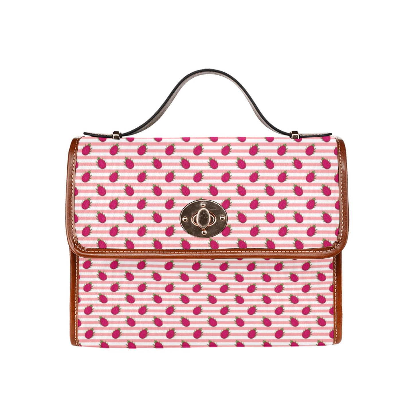 Pink Striped Dragon Fruit Pattern Canvas Purse, cross body bag