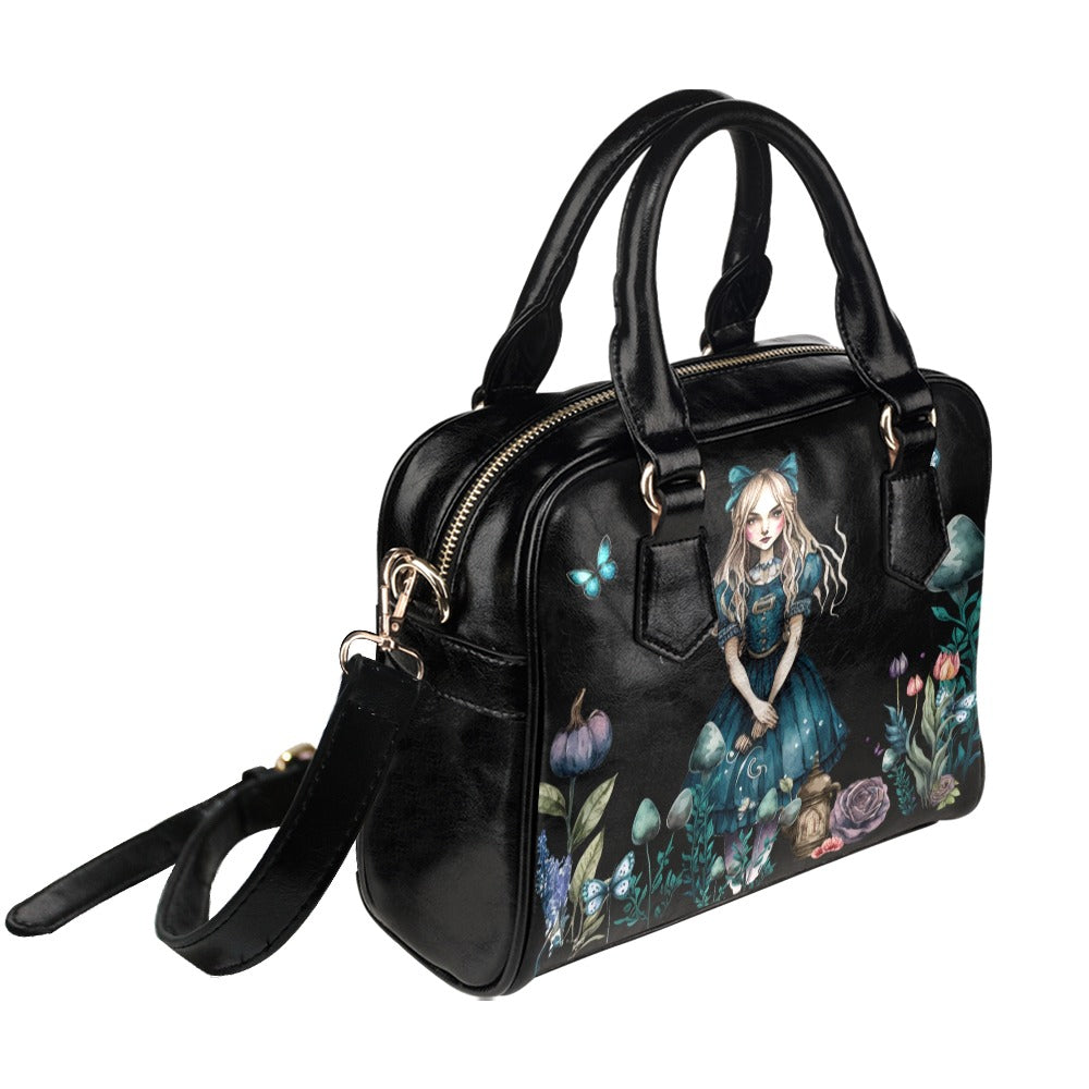 Dark Alice In Wonderland Handbag #3, Blue Dress Bowler Bag Purse