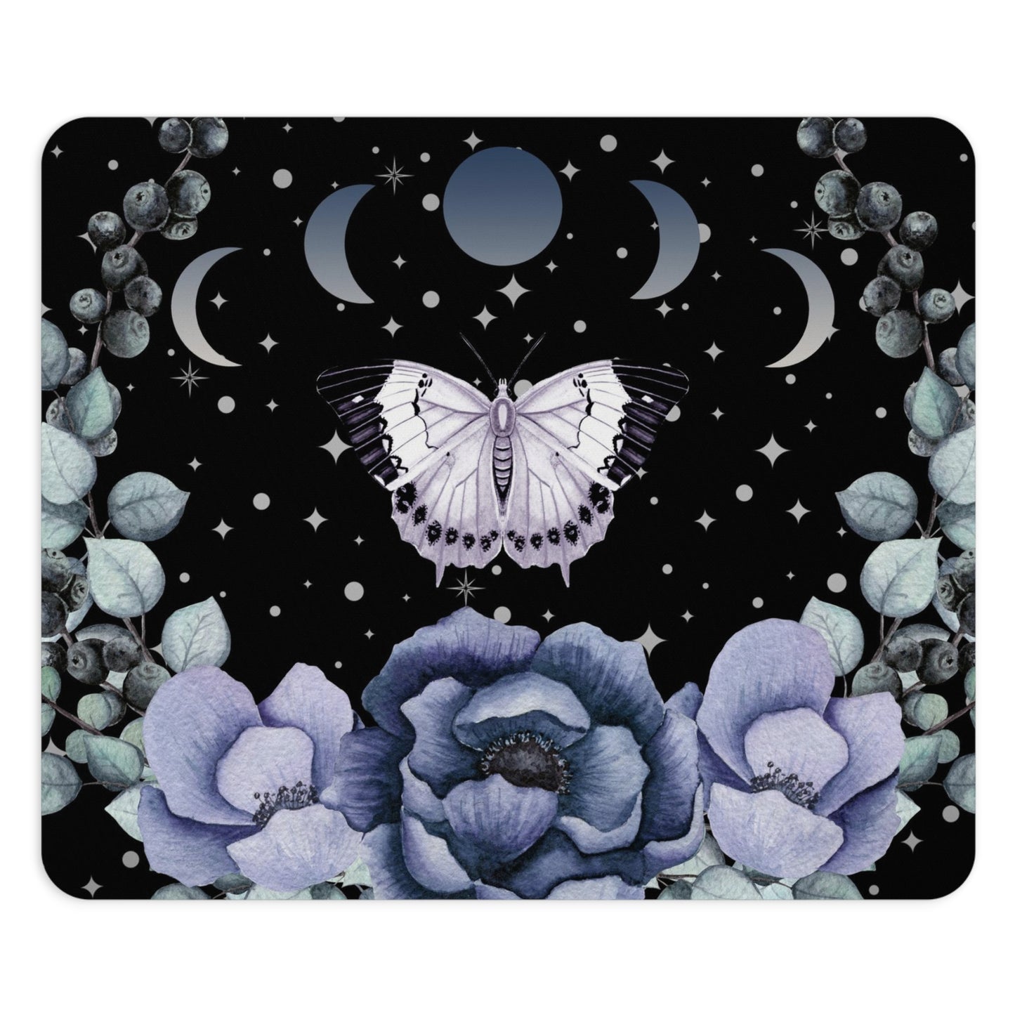 Twilight Butterfly Floral Round Mouse Pad