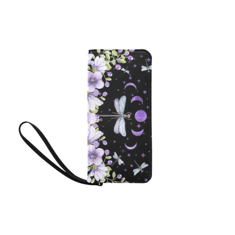 Purple Dragonflies Clutch Purse Zippered Wallet with Strap