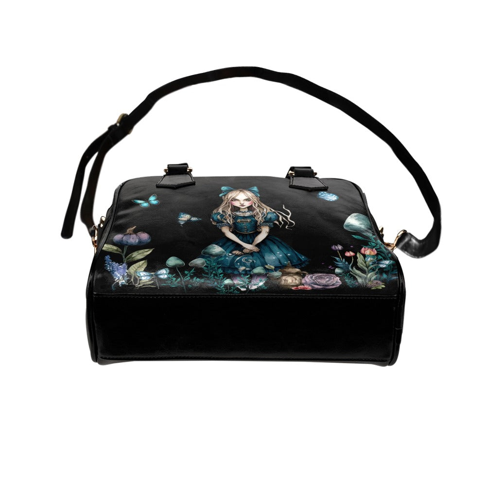 Dark Alice In Wonderland Handbag #3, Blue Dress Bowler Bag Purse