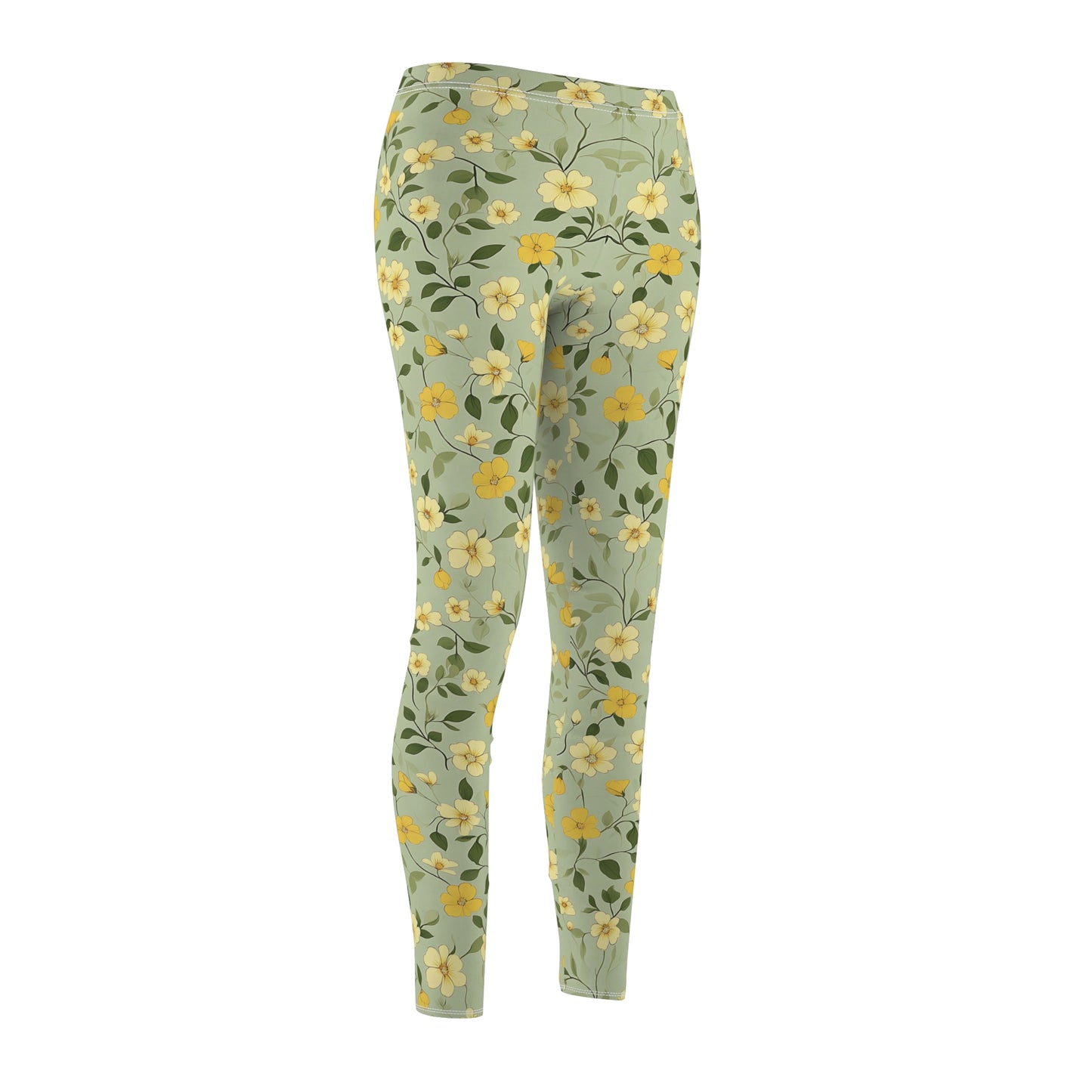 Light Green Spring Floral Leggings, Womens Stretch Pants