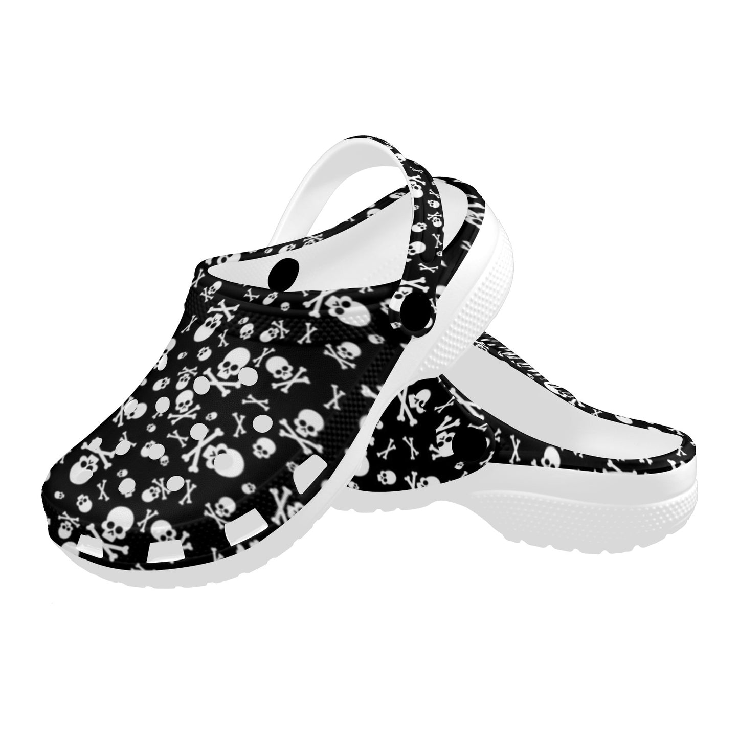 Skulls and Crossbones Clogs, Black Adult Shoes