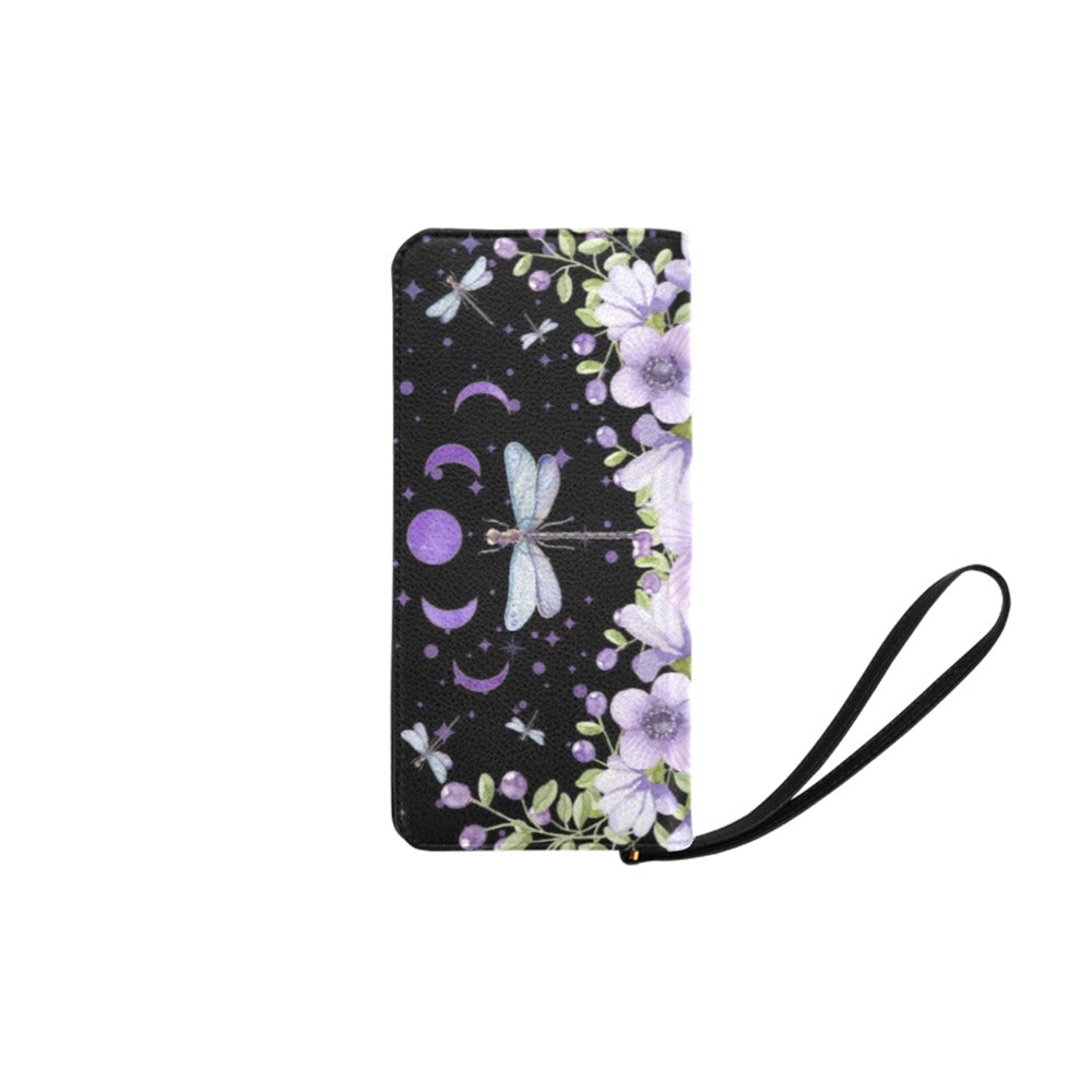 Purple Dragonflies Clutch Purse Zippered Wallet with Strap