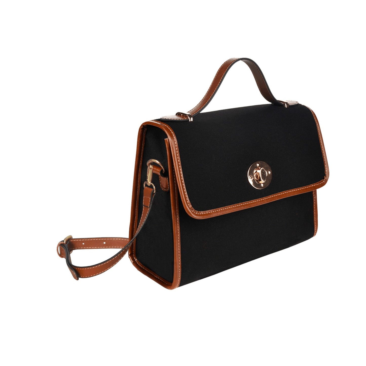 Plain Black Canvas Satchel Purse Brown Trim
