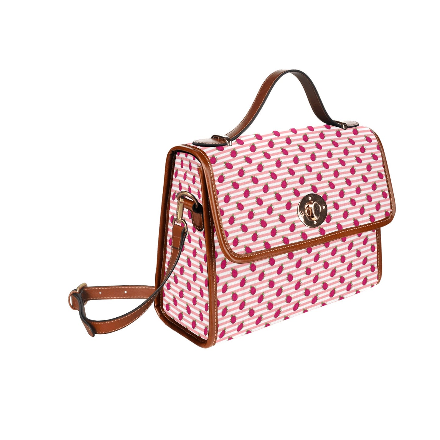 Pink Striped Dragon Fruit Purse, Canvas Satchel Bag