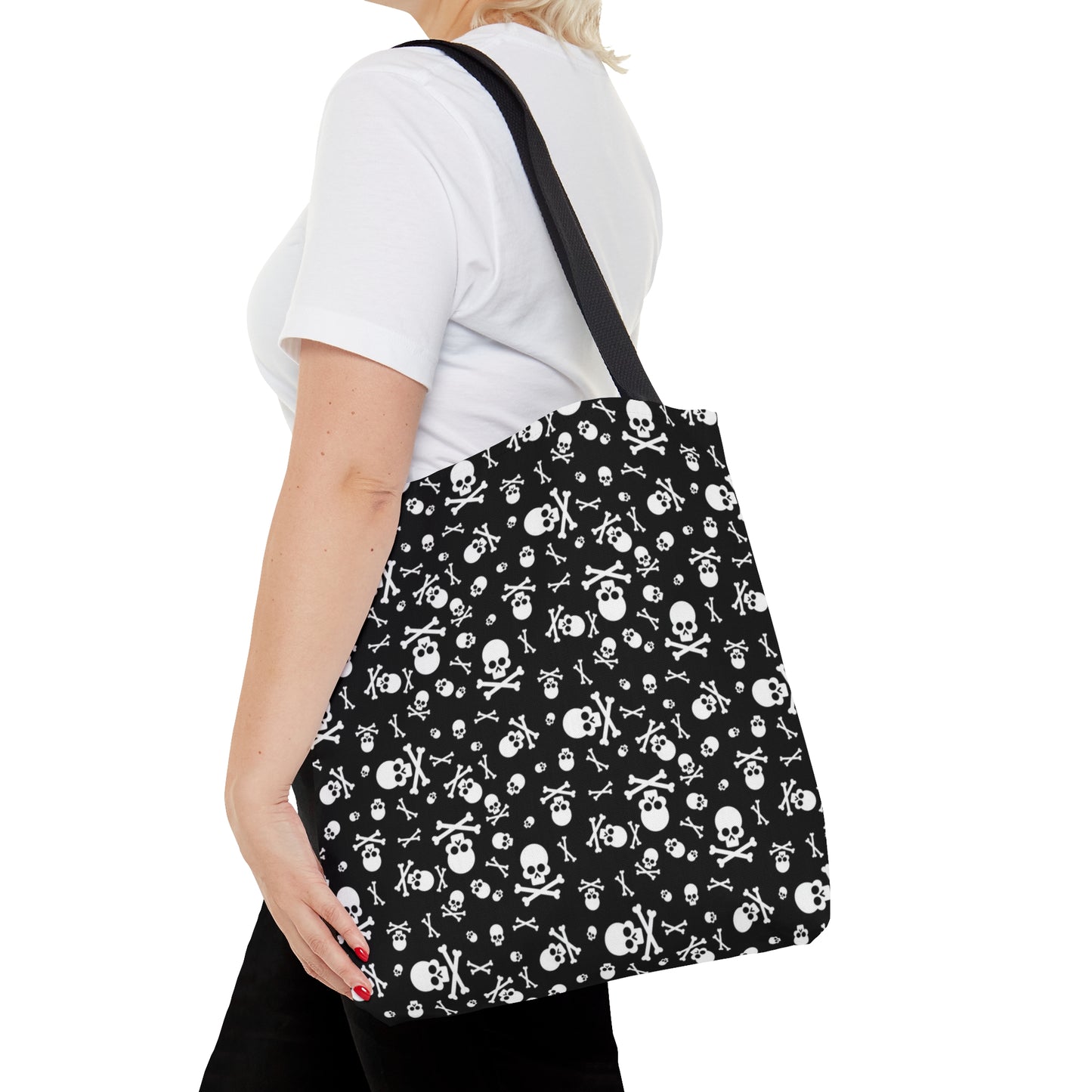 Skull and Crossbones Tote Bag, Goth Tote Bag, Polyester Canvas Tote Bag, Shopping Bag, Reusable Tote