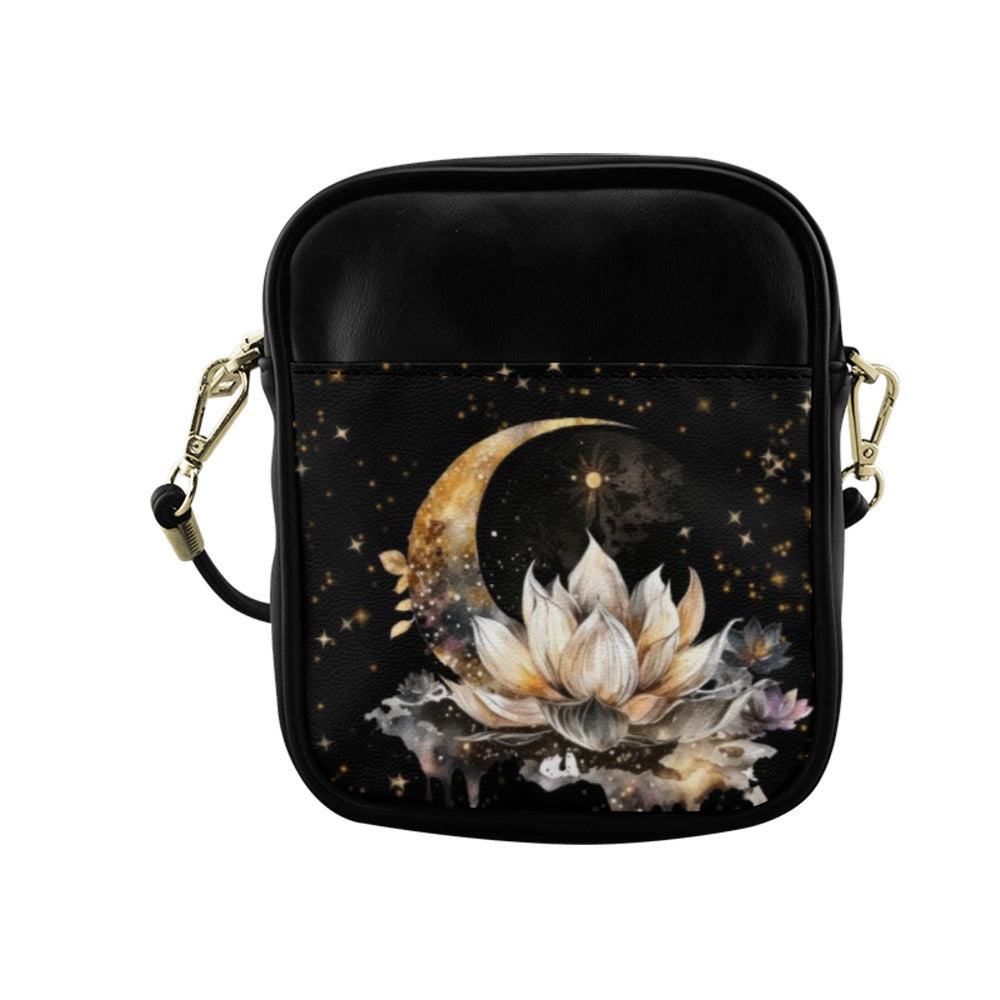 Lotus Moon Purse, Celestial Mini Cross Body Bag, Vegan Sling bag