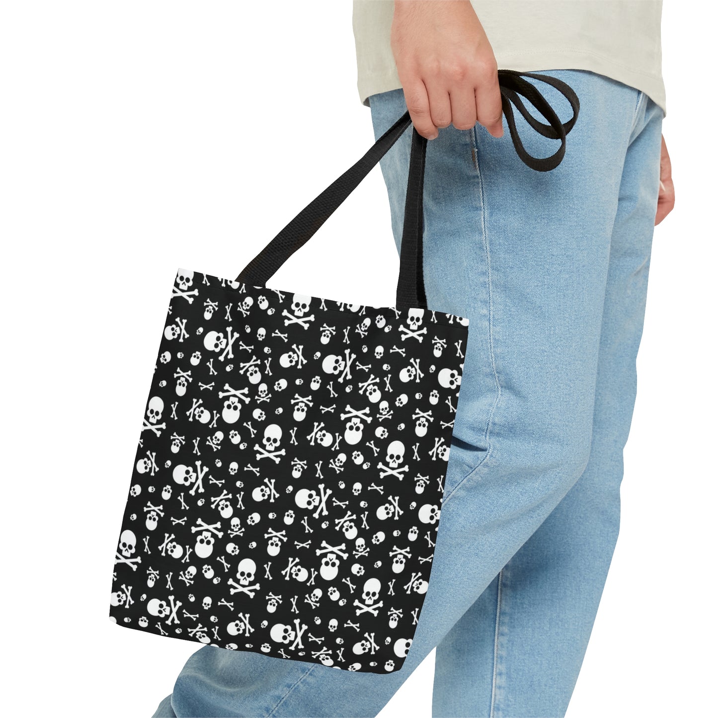 Skull and Crossbones Tote Bag, Goth Tote Bag, Polyester Canvas Tote Bag, Shopping Bag, Reusable Tote