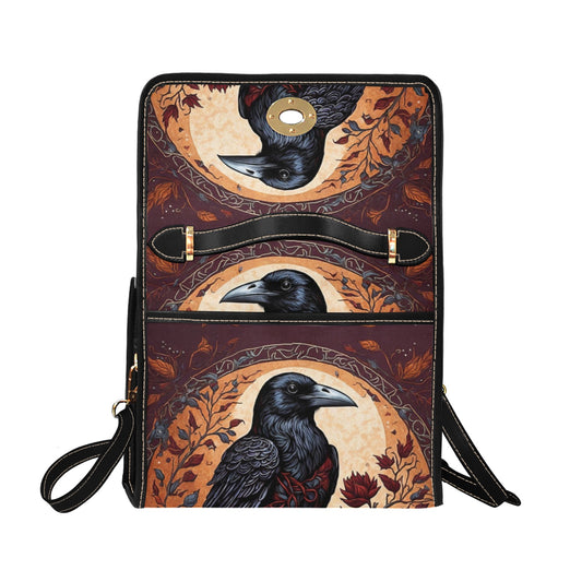 Orange Raven Cross Body Purse, Vegan Canvas Bag