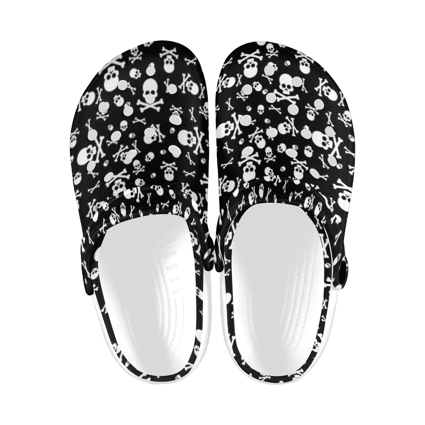 Skulls and Crossbones Clogs, Black Adult Shoes