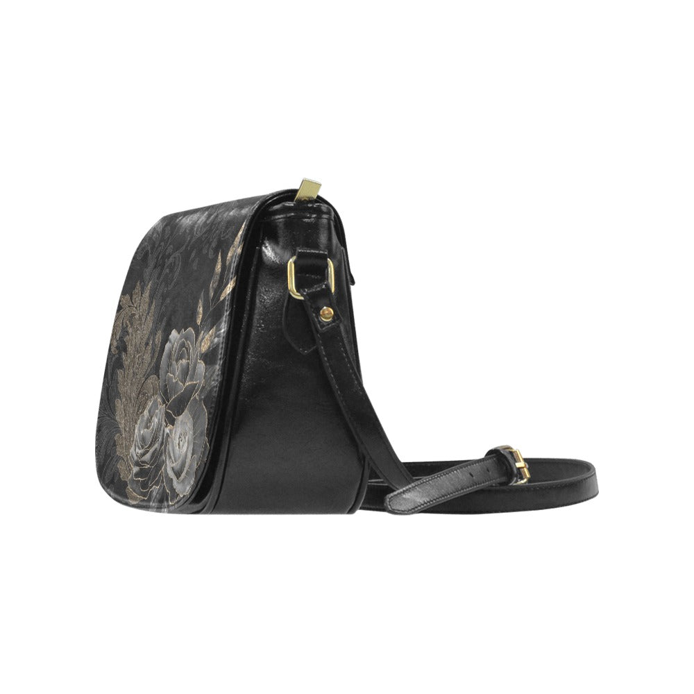 Goth Black Roses Saddlebag Purse