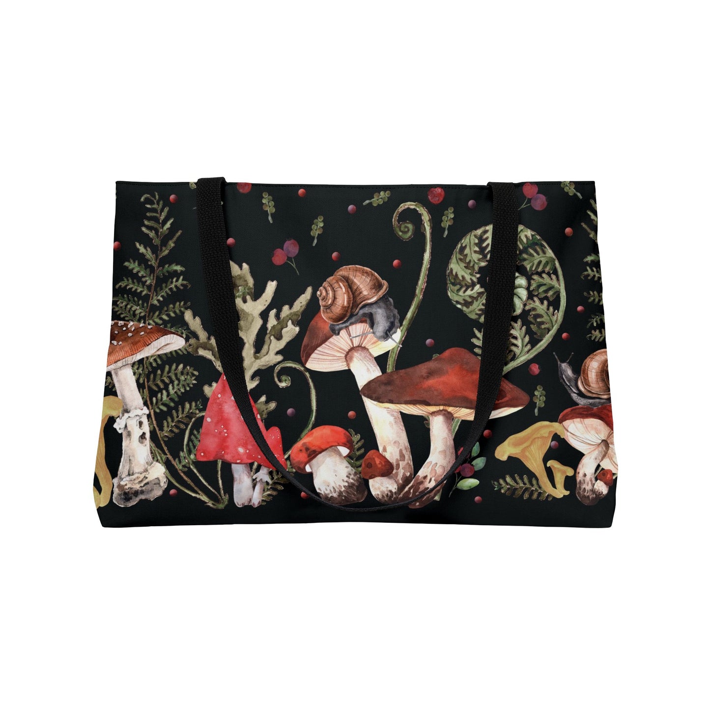 Witchy Mushrooms Weekender Bag, 24 Inch Large Tote with Black Lining, Red Mushroom Travel Bag, Beach Bag, Overnight Bag