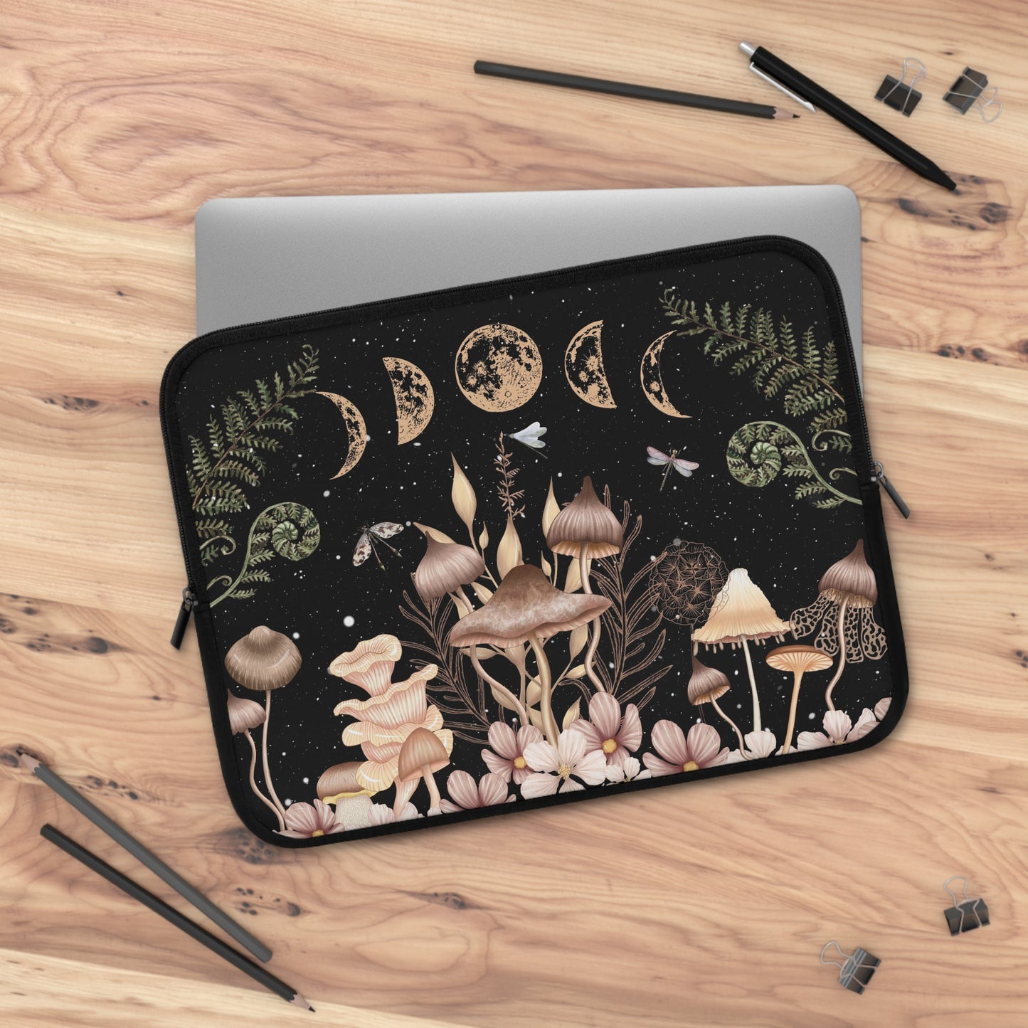 Elegant Mushrooms Moon Phases Laptop Case, laptop sleeve
