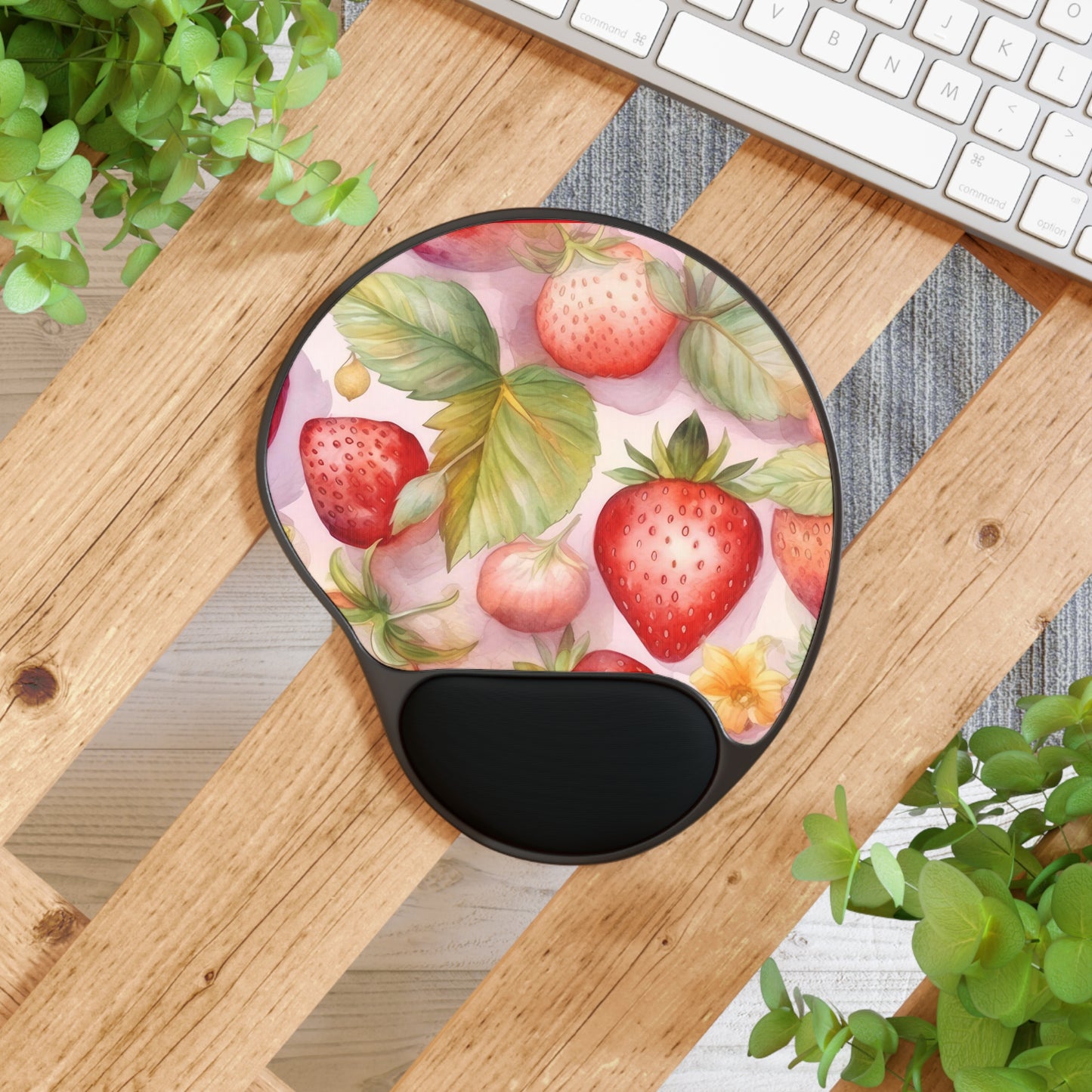 Cute Pink Strawberries Mouse Pad With Wrist Rest