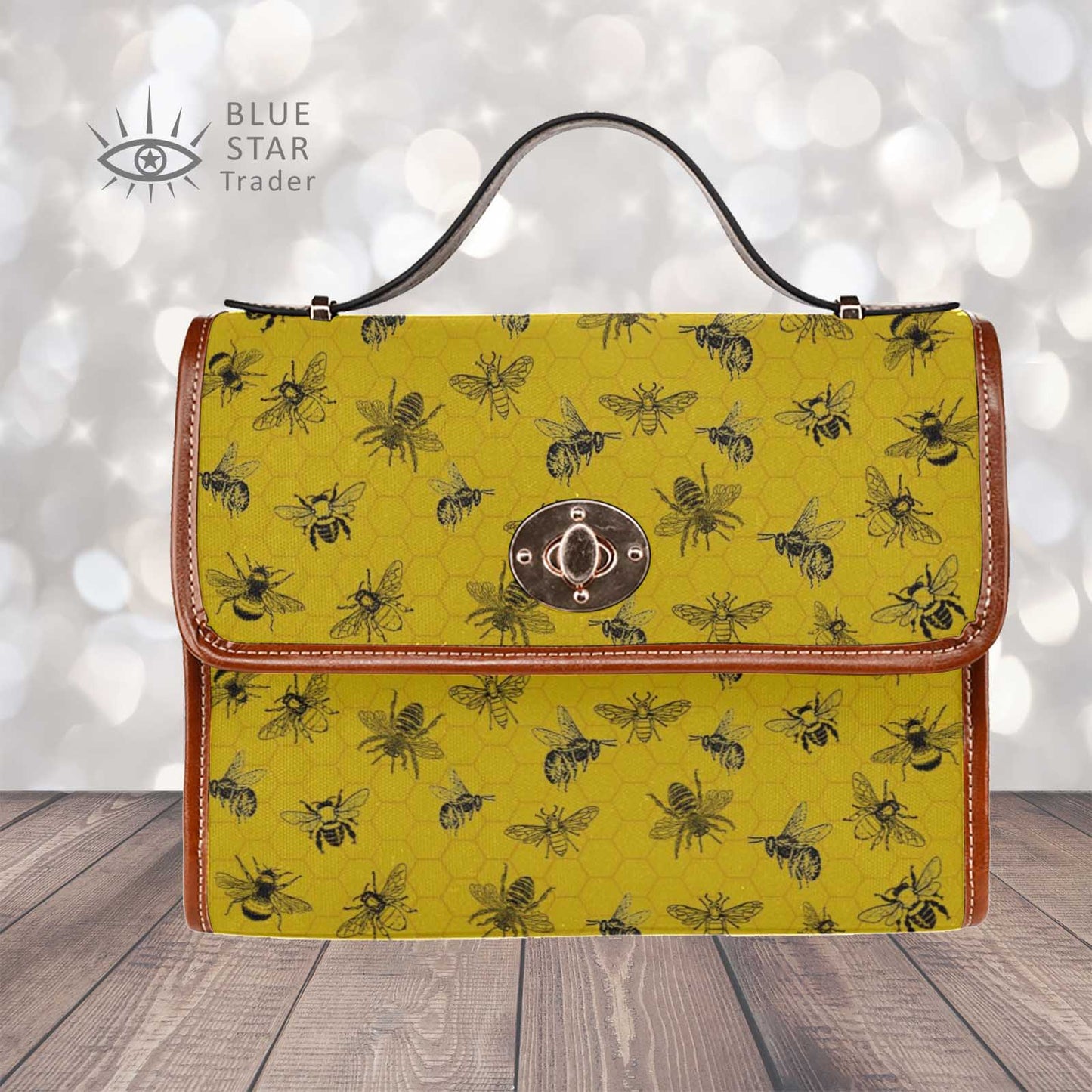 Retro Yellow Honey Bee Canvas Satchel Bag Purse