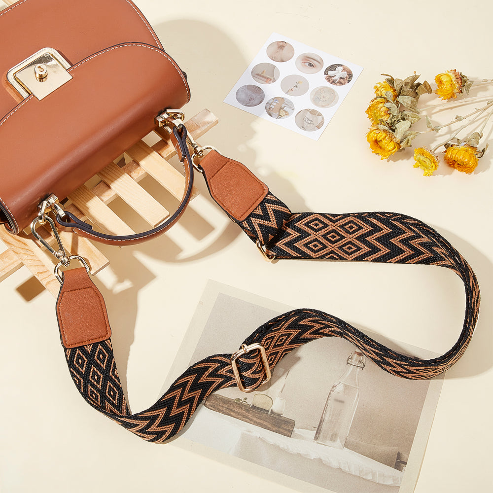 Brown Zig Zag Purse Strap, Bag Strap | 30-54 Inch Guitar purse straps