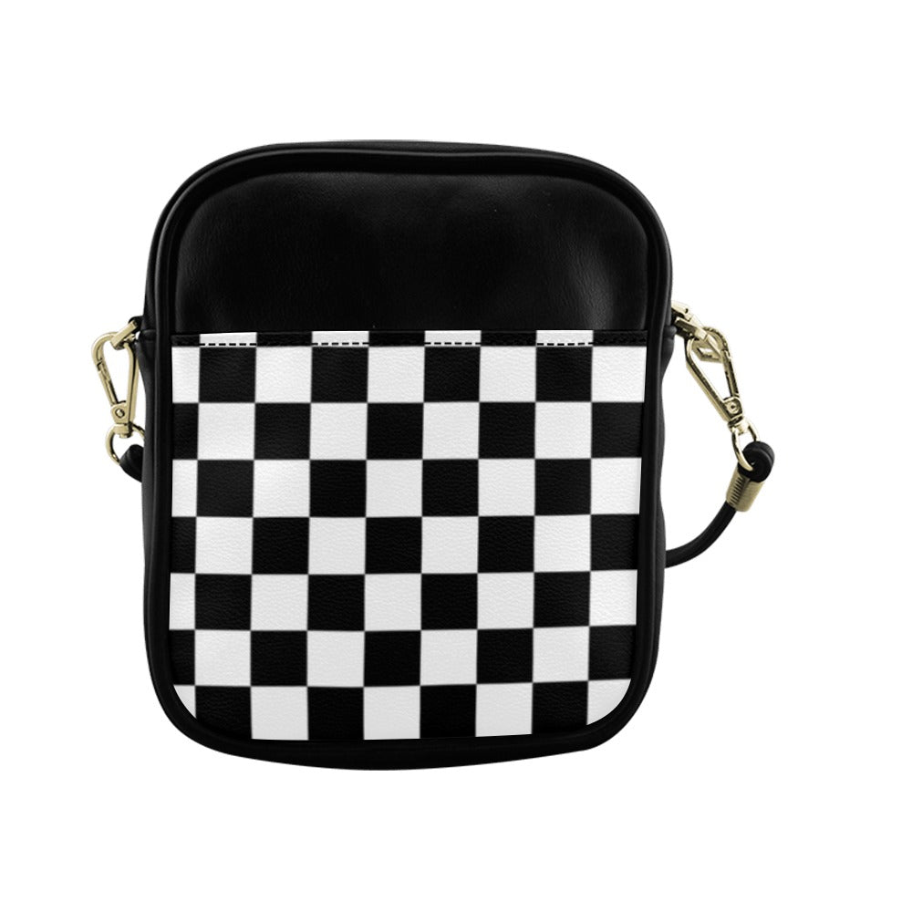 Checkers Mini Sling Bag Small Purse, Black White Checkered