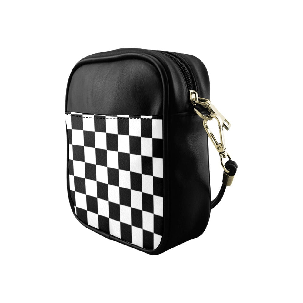 Checkers Mini Sling Bag Small Purse, Black White Checkered
