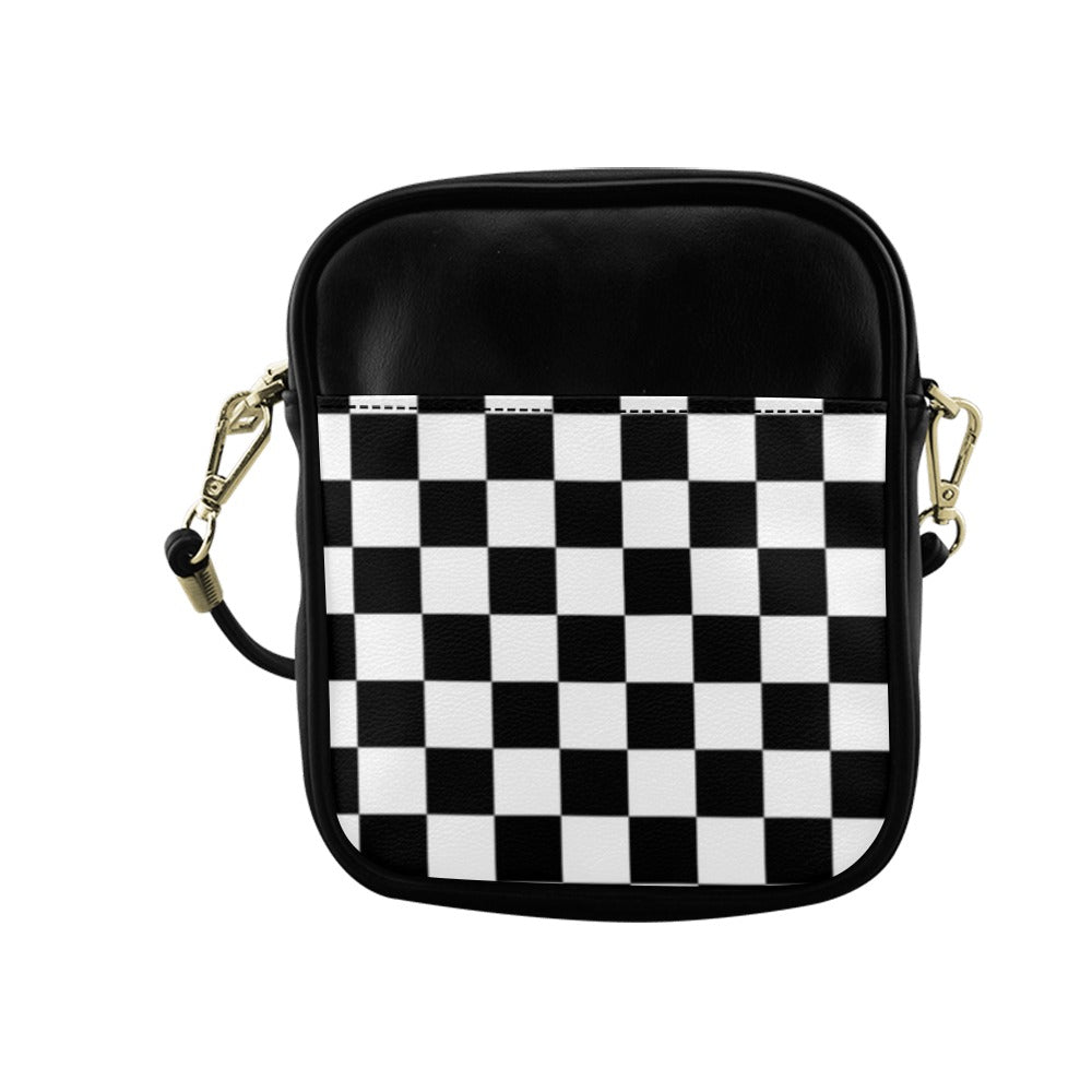 Checkers Mini Sling Bag Small Purse, Black White Checkered