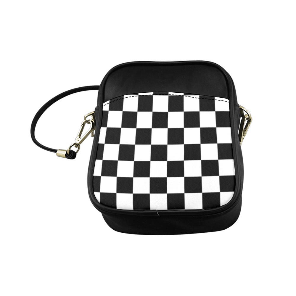 Checkers Mini Sling Bag Small Purse, Black White Checkered