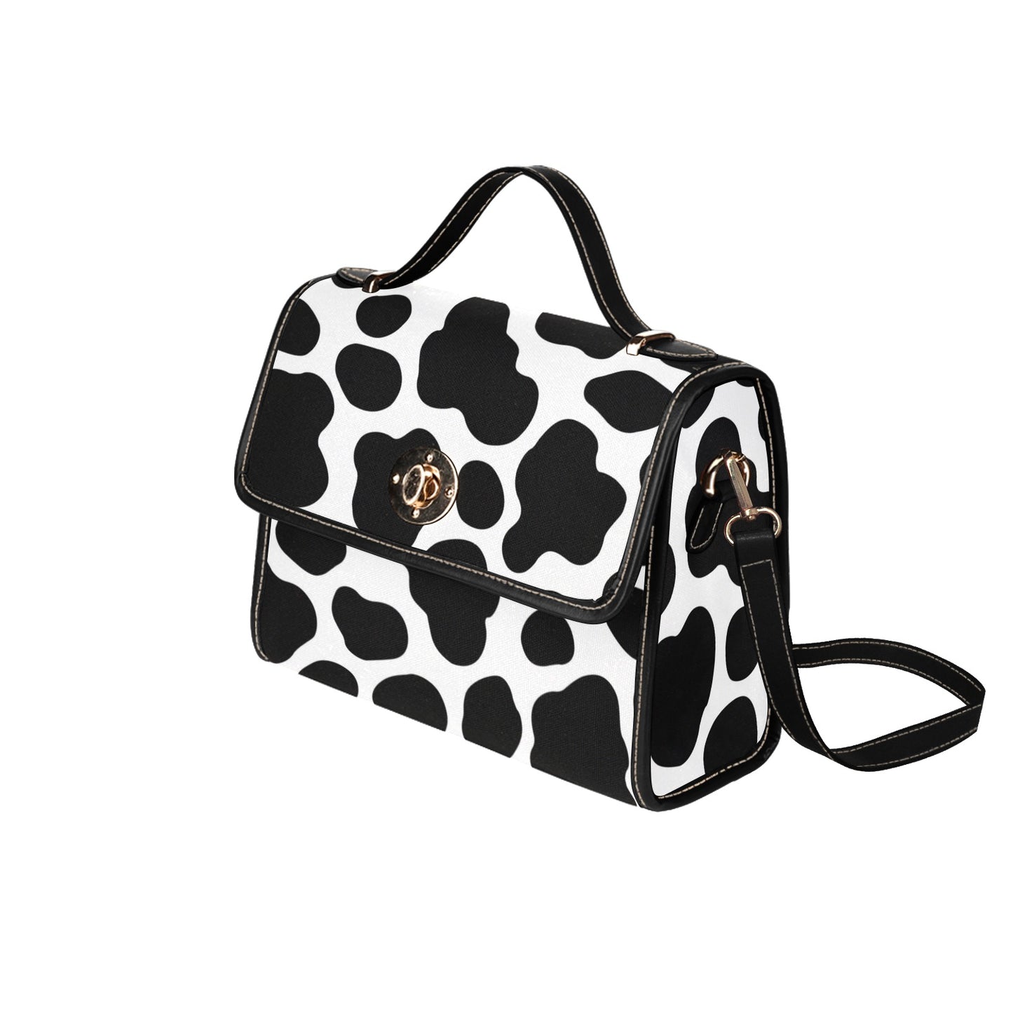 Cow Print Canvas Satchel Bag Purse, Cross Body Bag