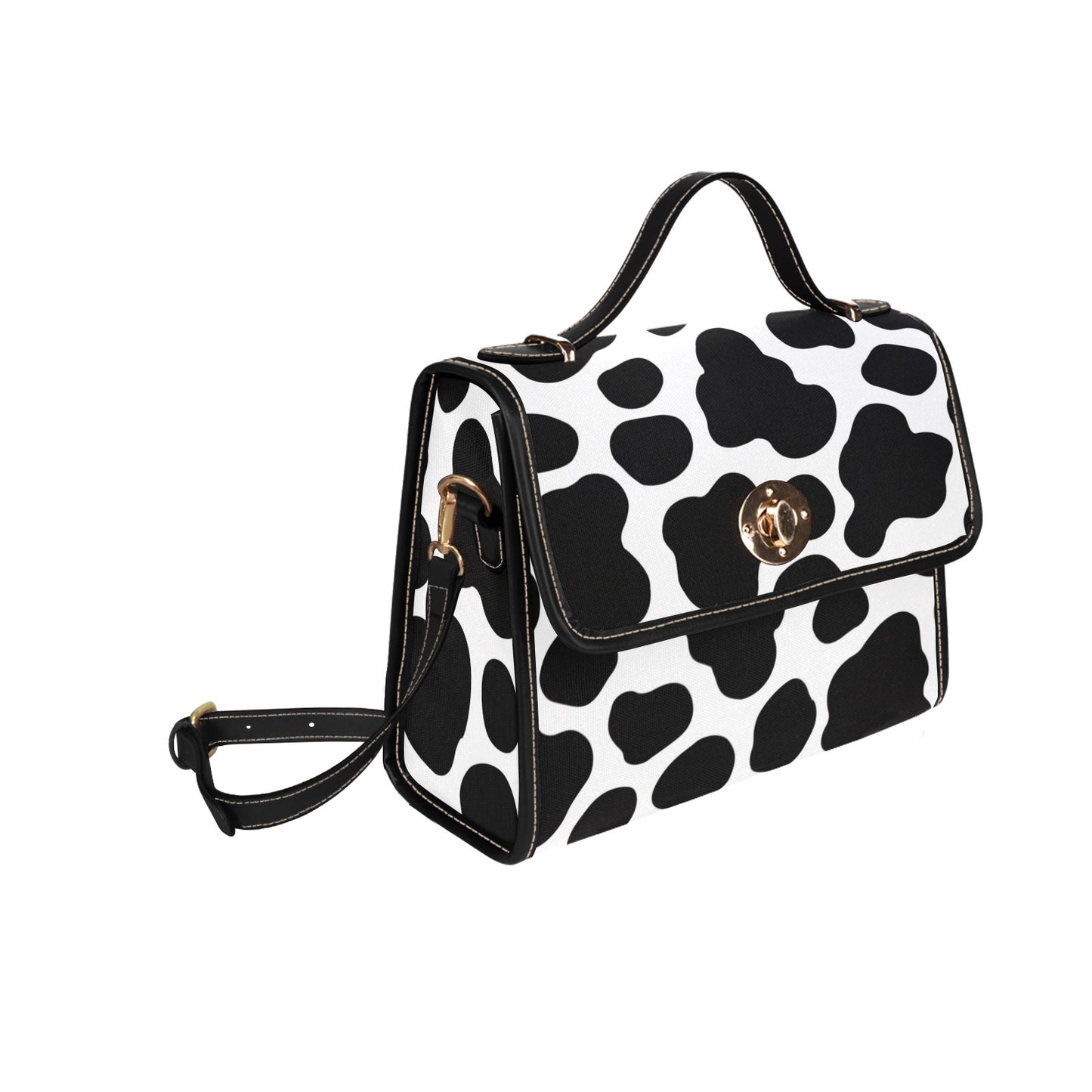 Cow Print Canvas Satchel Bag Purse, Cross Body Bag